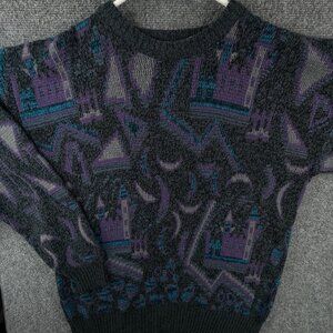 Michael Herald Sweater XL Coogi Style Purple Gray Acrylic Pullover Knit Abstract